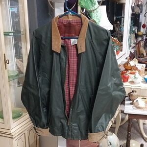 Vintage Woolrich Dark Green Jacket with Corduroy Tan Collar and Cuffs